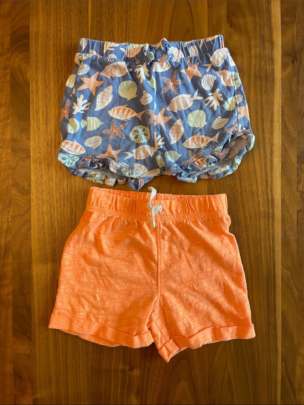 jumping beans Blue Seashell Print & Coral Orange Kids Shorts